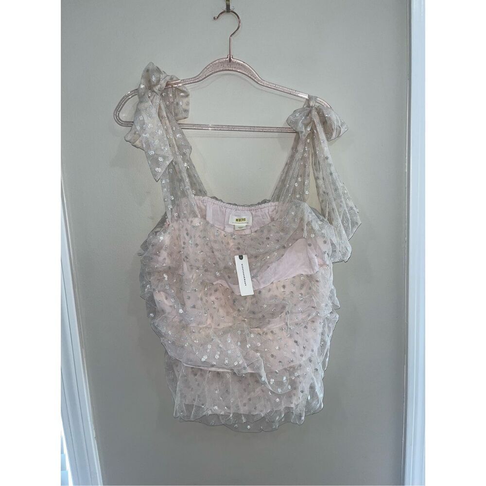 NWT Maeve Anthropologie Tulle Tank Top Small Cream Pale Pink